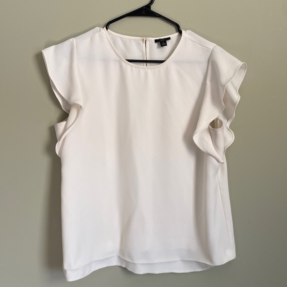 Ann Taylor Petite Cream Ruffle Blouse